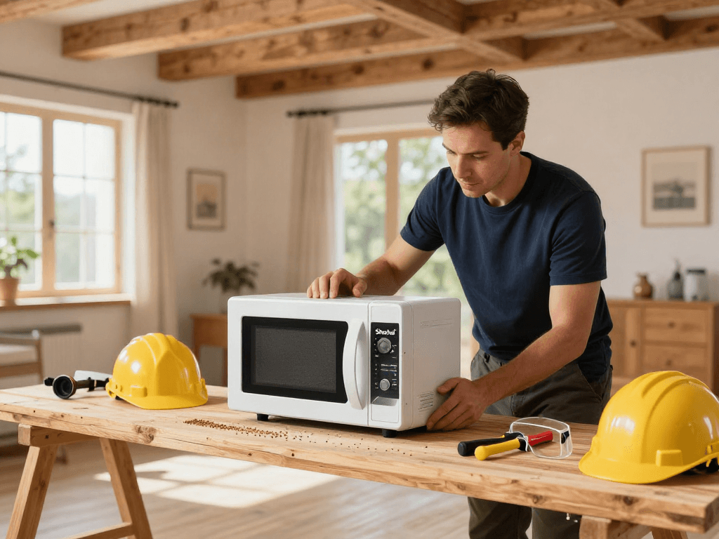 Traitement des vers à bois avec Shashel® dans un intérieur rénové, professionnel concentré sur l'appareil.