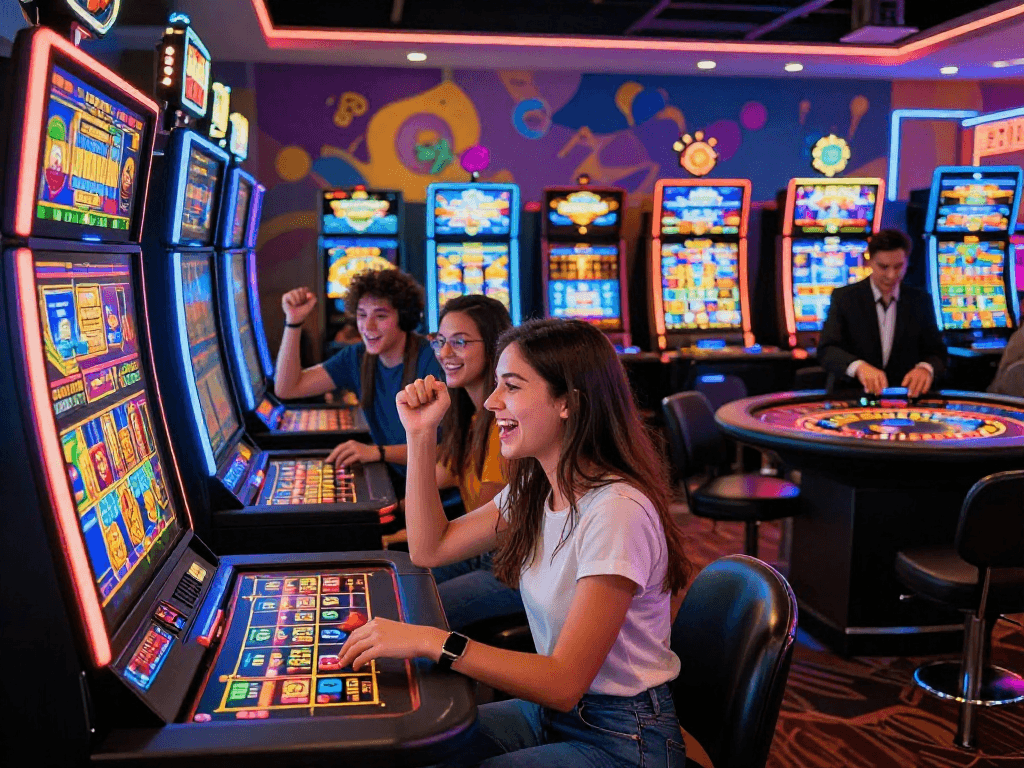 Célébrez l'expérience de jeu sur un casino en ligne avec des joueurs à la roulette et aux machines à sous.