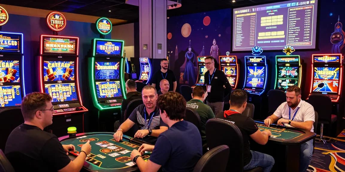 Nouvelle ambiance de jeu au nouveau casino en ligne, avec des joueurs engagés et des machines à sous animées.
