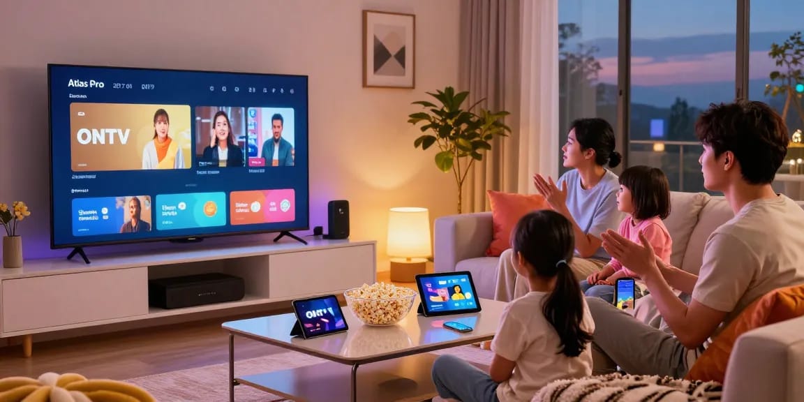 Expérience de visionnage en famille avec l'application atlas pro ontv sur Smart TV