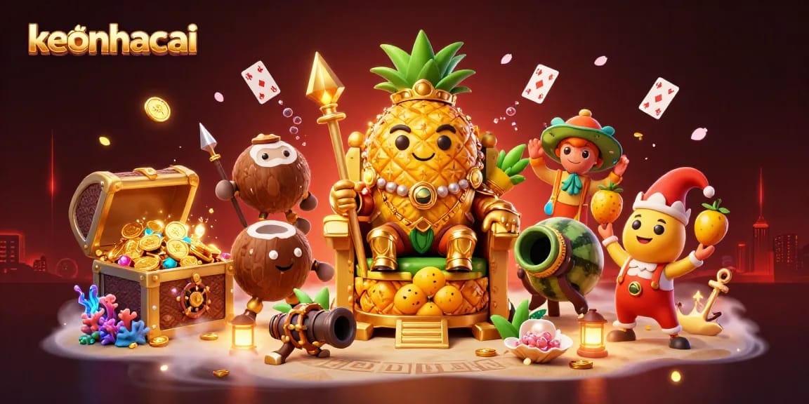 Engaging action scene with keonhacai characters in a vibrant beach casino, featuring games and treasures.