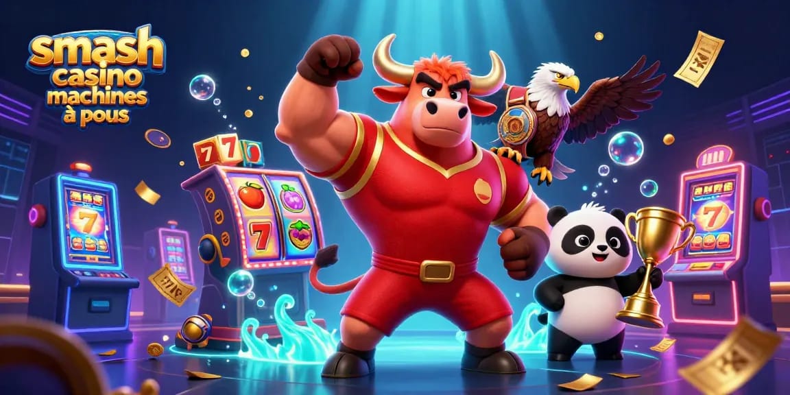 Jouez aux machines à sous Smash Casino avec des personnages dynamiques et des éléments de jeu captivants.