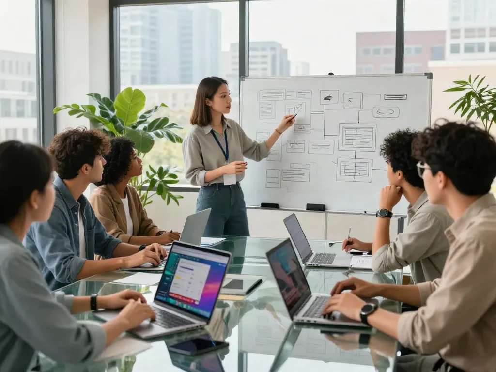 Collaborative team discussing unfiltered AI chat features in a bright tech workspace.