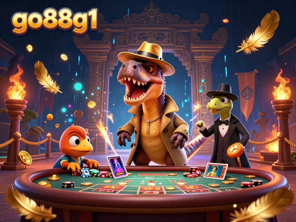Experience thrilling betting action at go88g1 with a velociraptor card counter at a blackjack table.