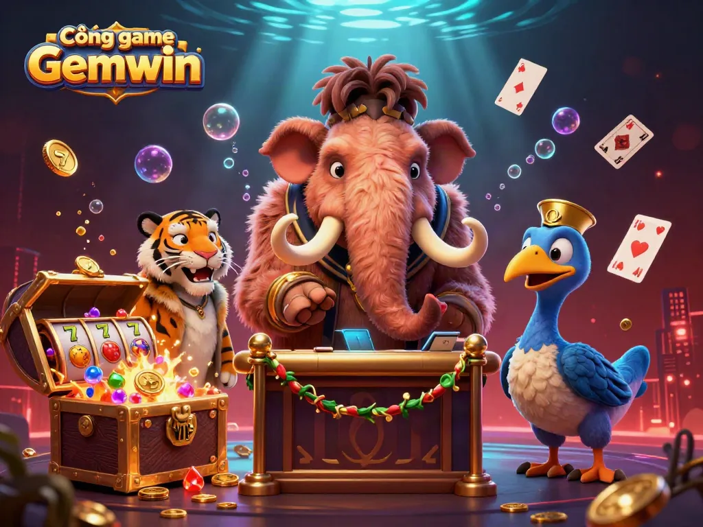 Experience the thrill of Cổng game Gemwin with vibrant casino characters and underwater treasure.