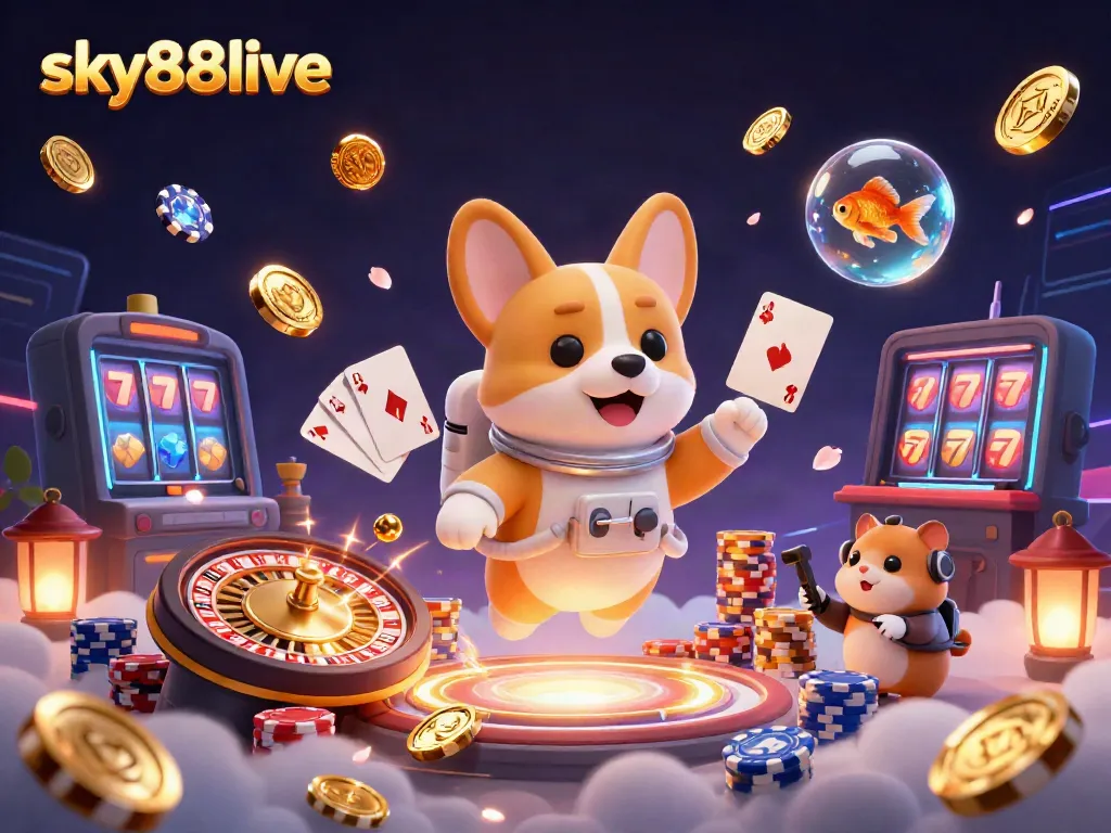 Experience immersive gaming adventures with sky88live, featuring vibrant casino elements and interactive characters.