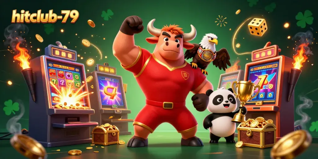 Engage with thrill and excitement at hitclub-79, featuring a dynamic casino scene with winning characters.