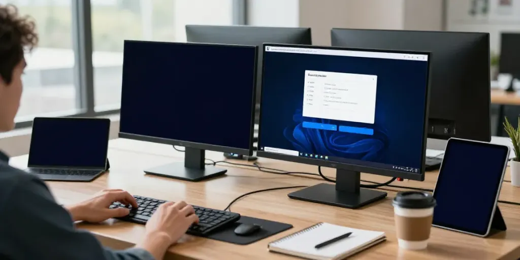 Personne installant Senpai Stream APK pour PC dans un bureau moderne.