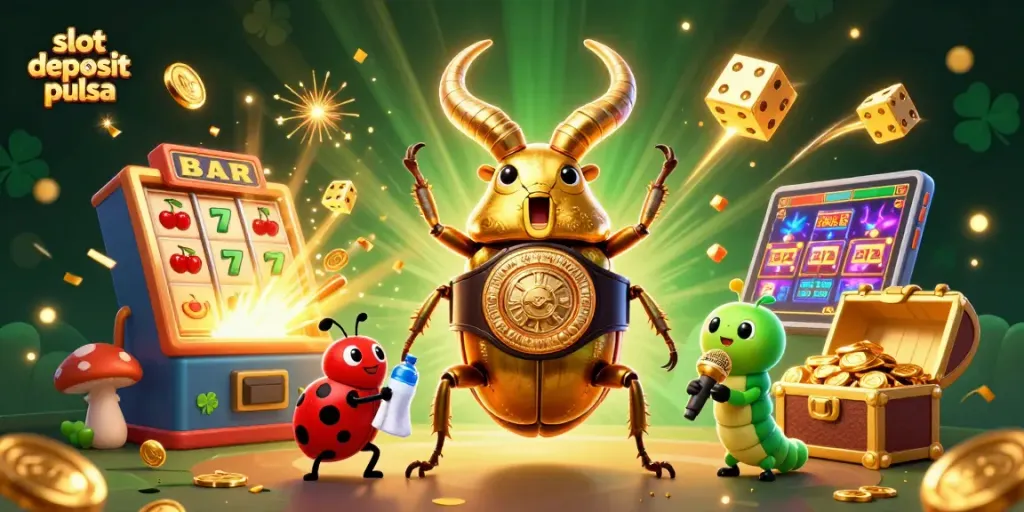 Experience the thrill of slot deposit pulsa with whimsical characters amidst a jackpot explosion.