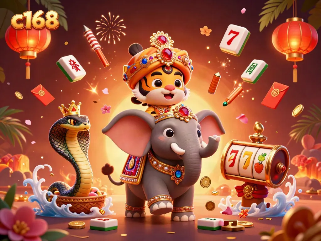Engage with thrilling games at c168, where a vibrant 3D scene captures the essence of an online casino experience.
