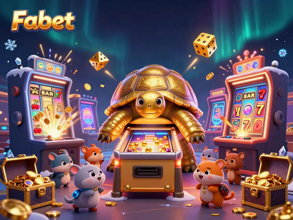 Experience thrilling jackpots and games at Fabet's colorful casino world, illustrated in a vibrant 3D scene.