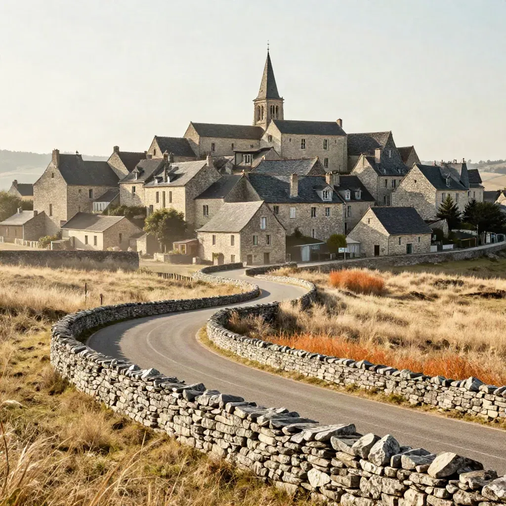 Boucle routière d’un jour entre trois villages de pierre sur une pente douce.