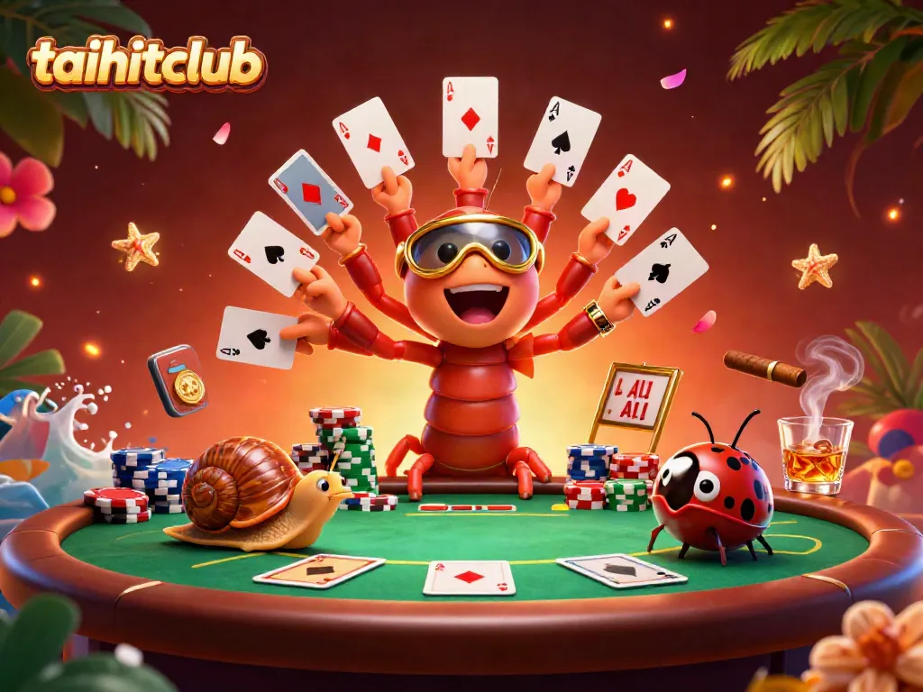 Engage in thrilling poker gameplay at taihitclub with vibrant characters and vivid casino elements.