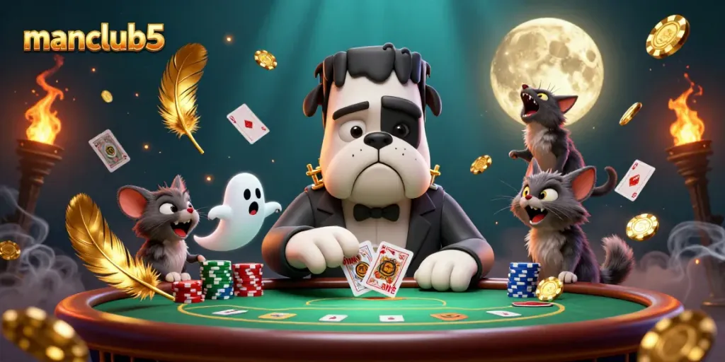 manclub5 poker scene with unique characters and vibrant casino elements illustrating high-stakes gaming.