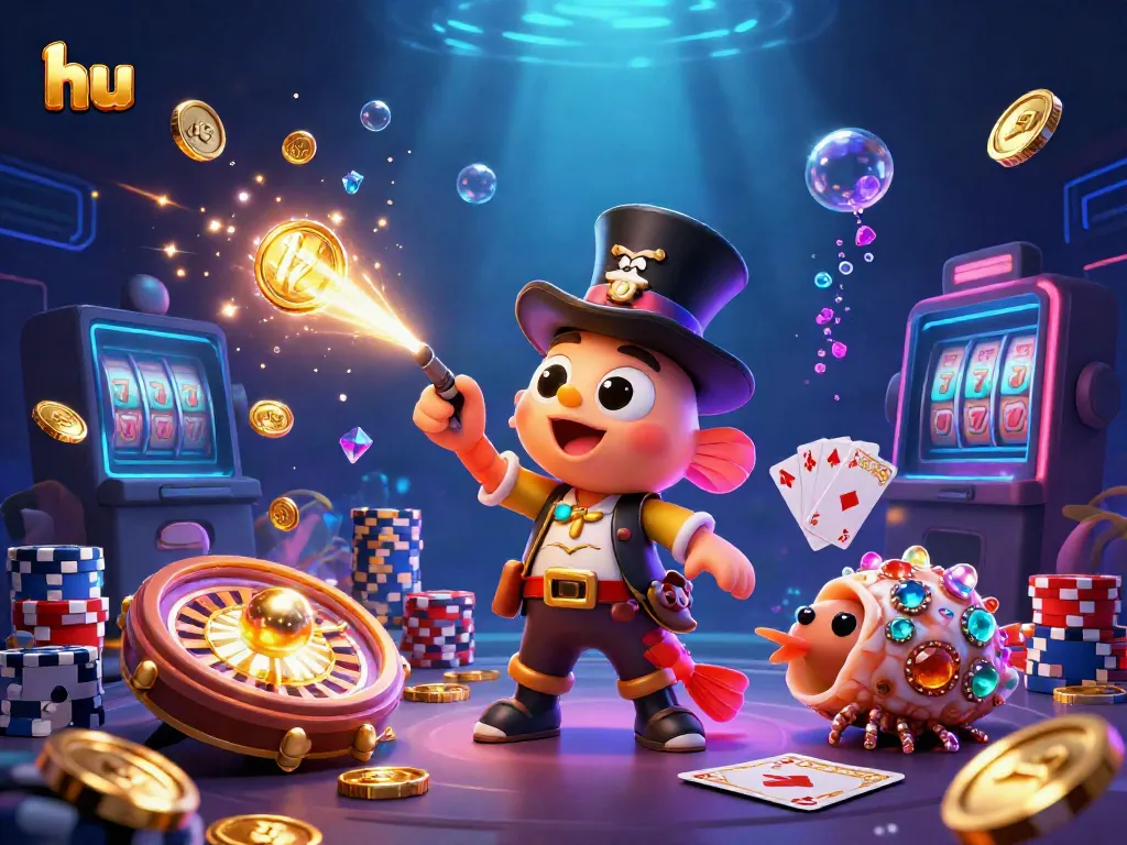 Engage in thrilling play as the hu-themed anglerfish attracts golden coins in a vibrant underwater casino scene.