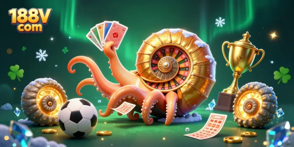 Engage with thrilling sports betting action at 188V com featuring a giant nautilus roulette wheel.