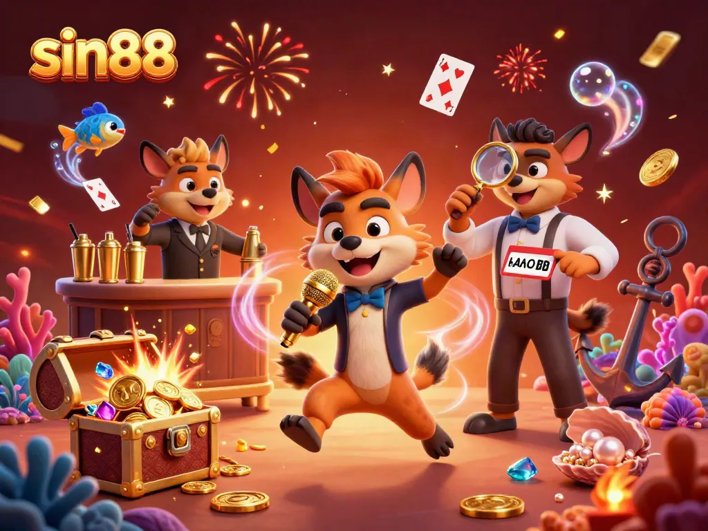 Experience sin88 vibrant casino fun with animated hyena characters and glittering treasures.
