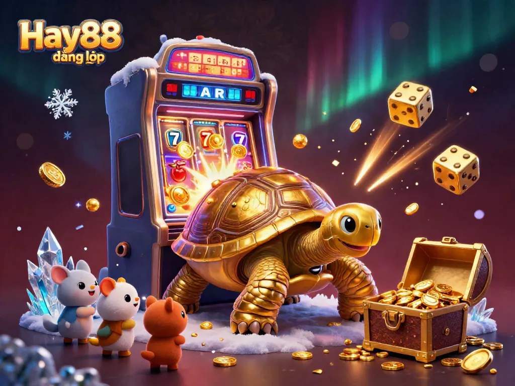 Spin to win at Hay88 đăng nhập with this vibrant, casino-themed 3D illustration showcasing excitement and jackpots.