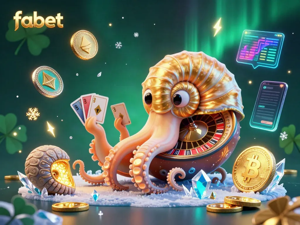 Engage in thrilling gambling action with fabet, showcasing a nautilus roulette wheel and glowing crypto coins.