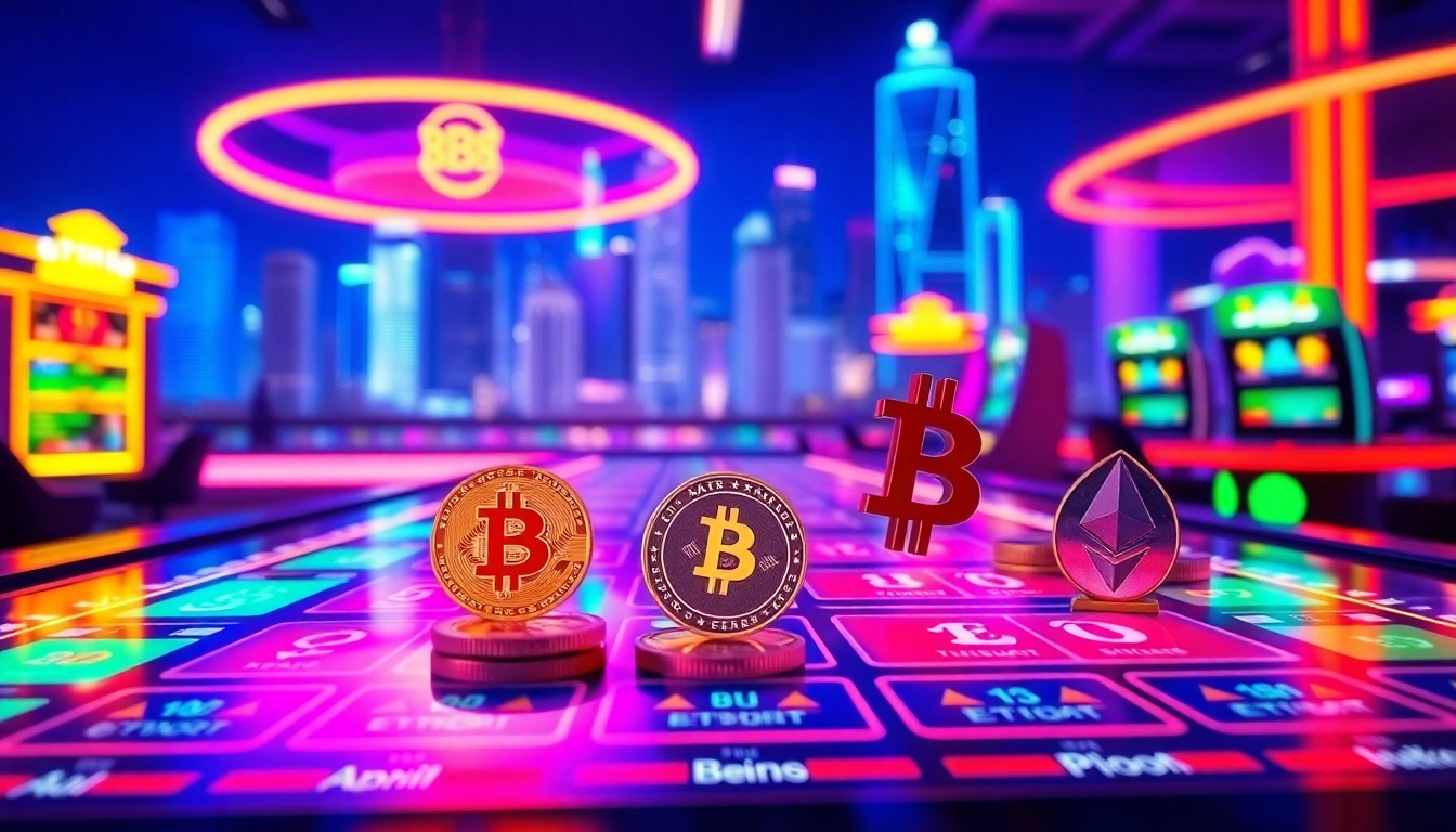 Meilleurs casino crypto avec une scène de jeu numérique dynamique et des lumières néon.