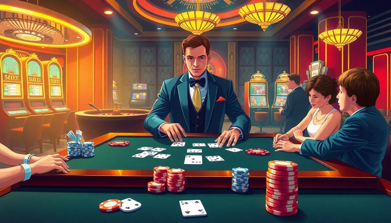 Excited gamblers enjoying an S8-themed poker game at a luxurious casino table.