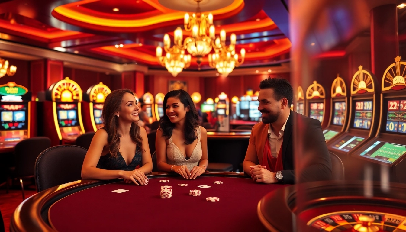 Représentation visuelle du Meilleur Casino en Ligne Français avec des tables de jeu élégantes et des joueurs enthousiastes.