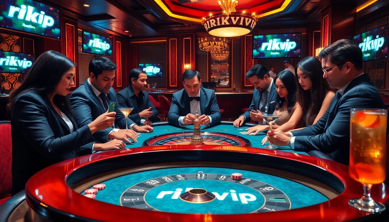 Exciting poker action at a luxurious casino showcasing rikvip gaming excitement.