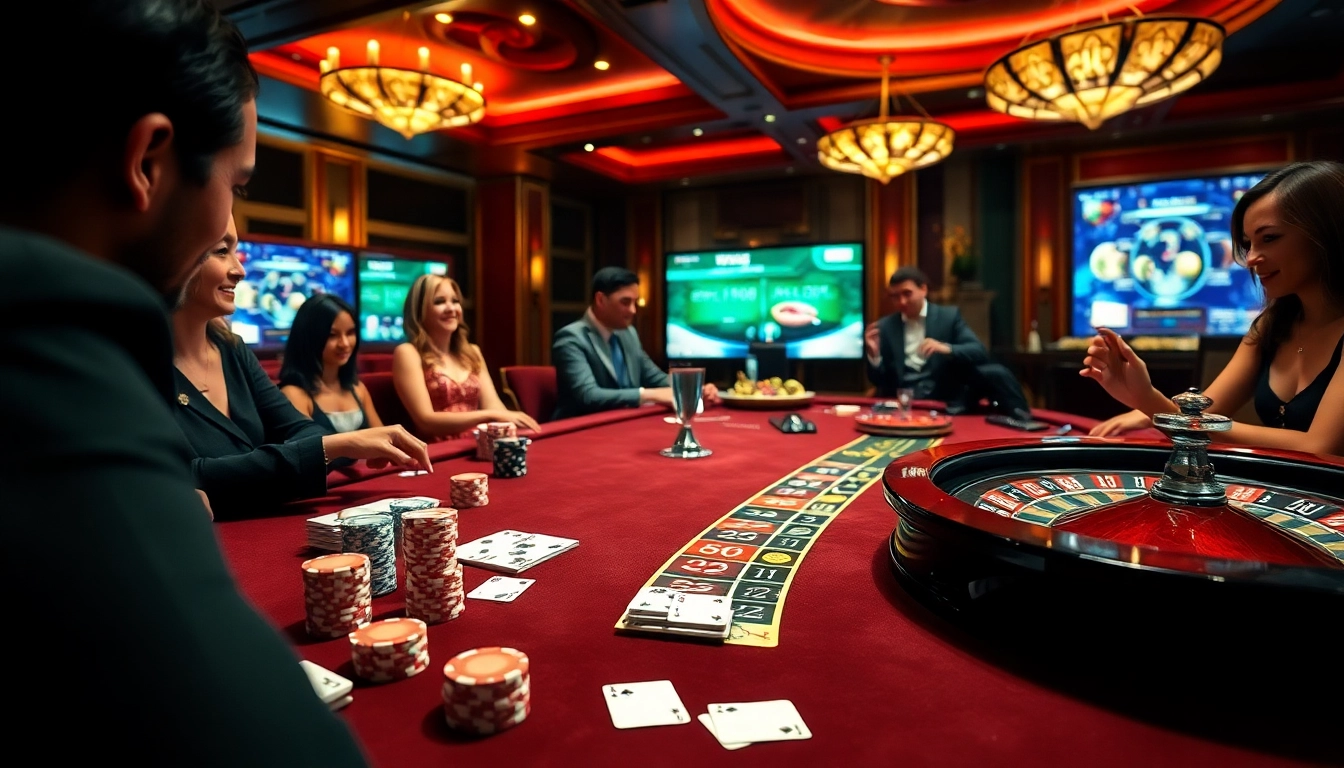 Engaging players enjoying casino crypto games at an upscale gaming table.