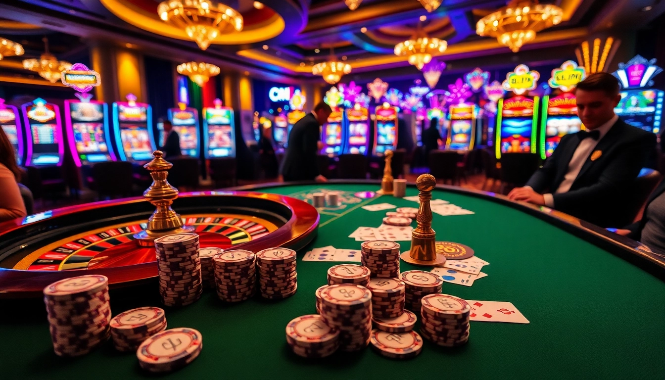A thrilling poker game at 68VIP casino showcasing high-stake chips and elegant design.