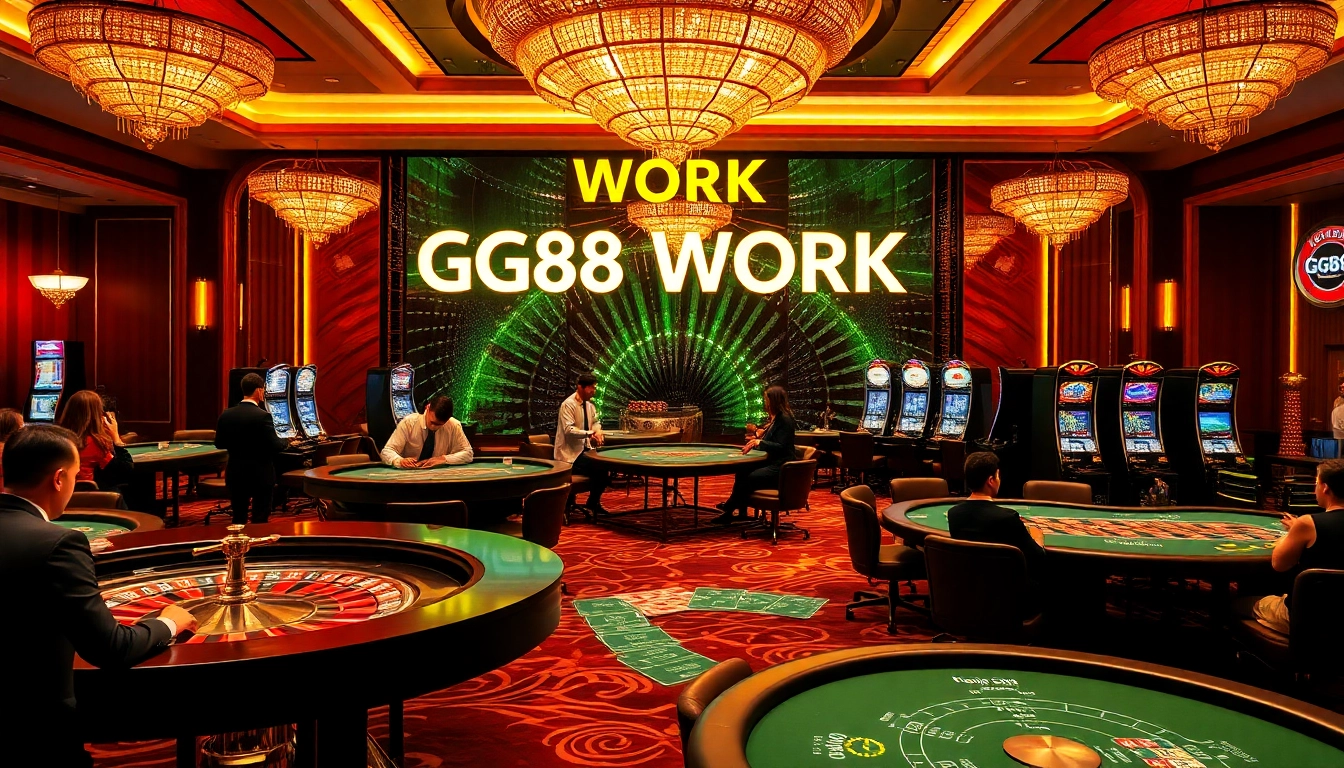 Experience the thrill of gambling with GG88 WORK at a vibrant casino scene filled with action.