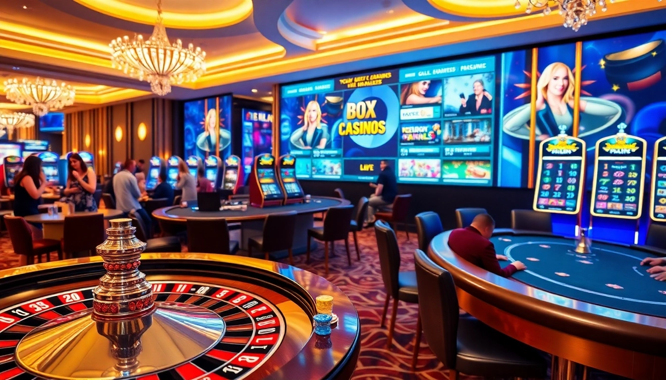 Scène excitante d'un casino en ligne français rempli de tables de jeu vibrantes et de décor luxueux.