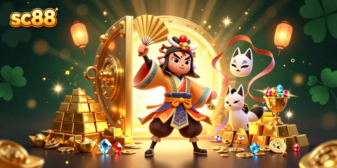 Join the excitement at SC88 with our vibrant casino scene featuring kabuki warriors and treasures!