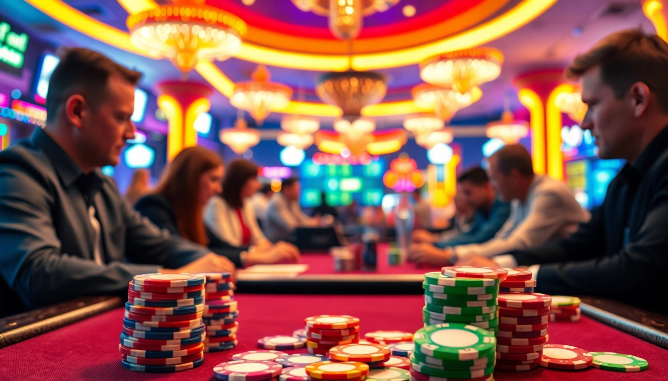 Coup d'œil sur un jeu de poker avec avis coinpoker éclairé par des lumières néon vibrantes.