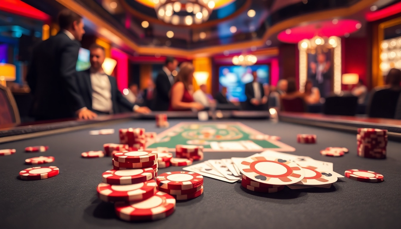 Jouer au casino en ligne avec des cartes colorées et des jetons scintillants sur une table élégante.
