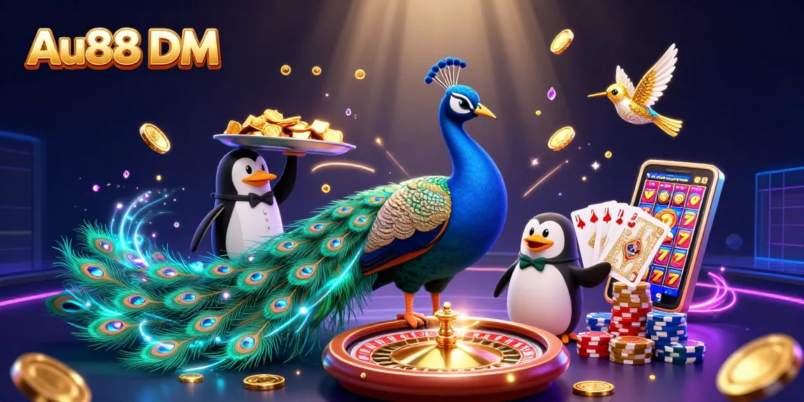Engage in thrilling gameplay at Au88 DM with vibrant 3D casino scene featuring exotic characters and casino elements.