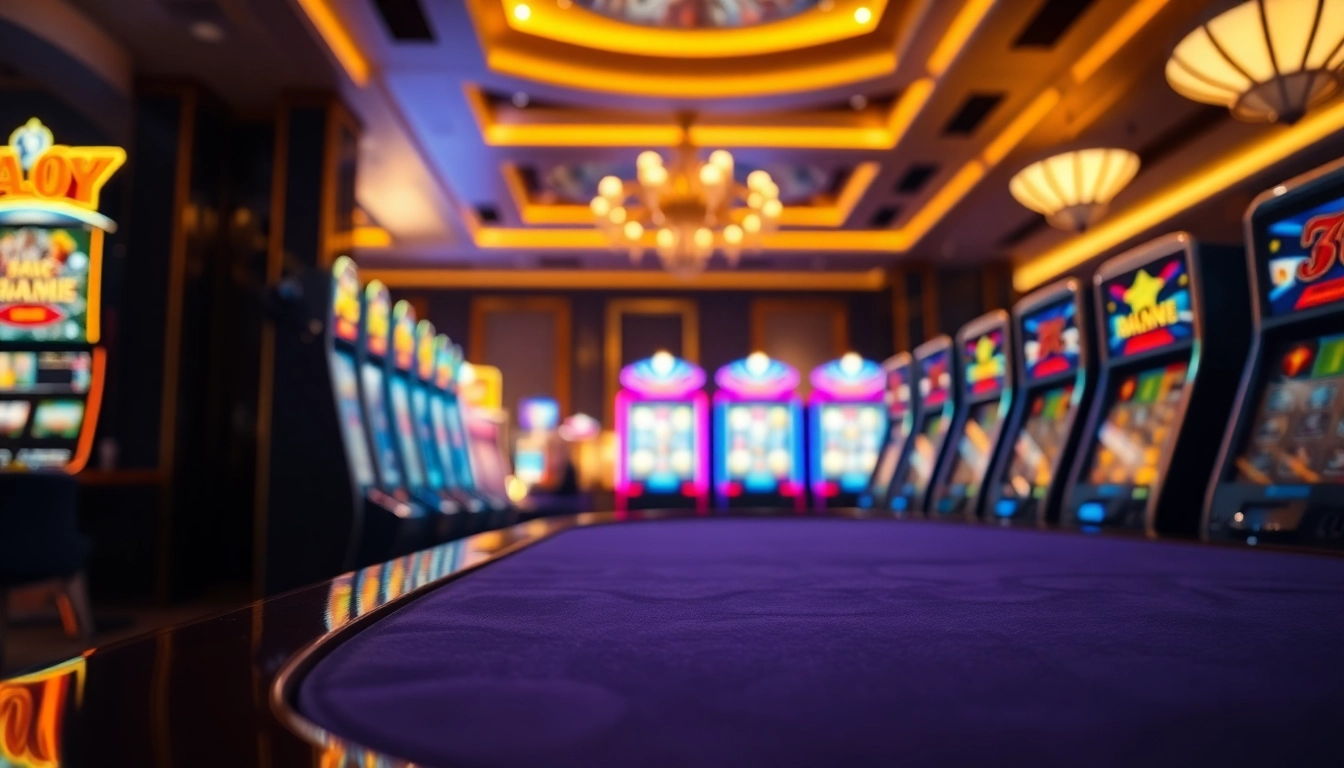 Jouer à des jeux de casino en ligne dans un cadre élégant avec des machines à sous colorées.