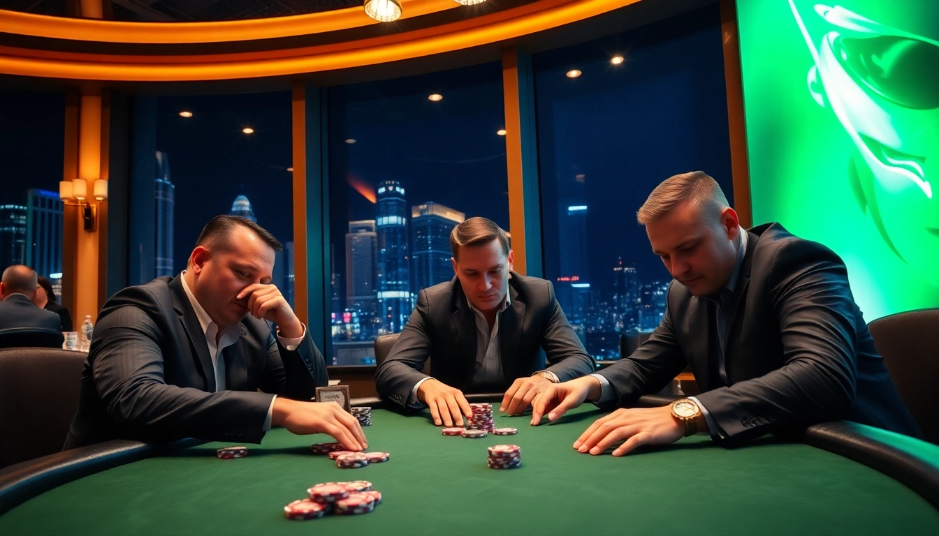 Jouer au poker en ligne avec des joueurs concentrés autour d'une table de casino. related image