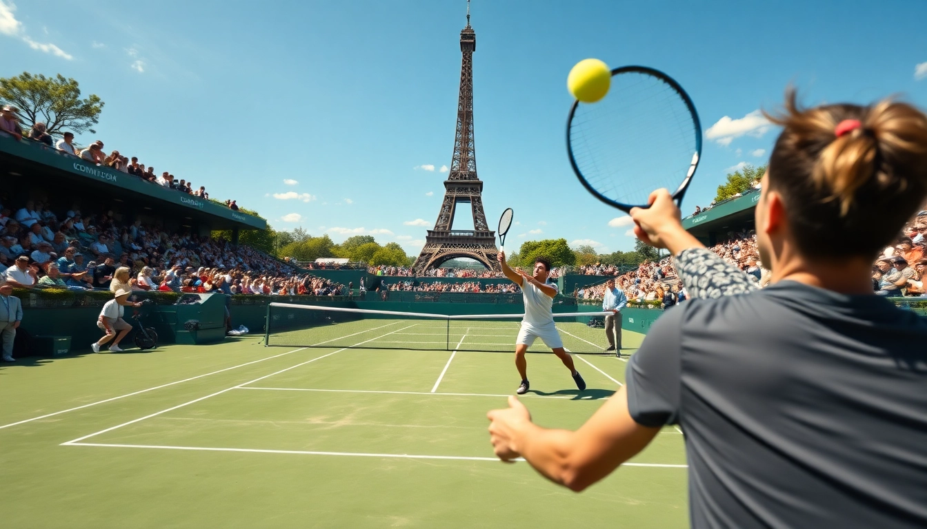 Les paris sportif tennis prend vie lors d'un match intense à Paris, mettant en avant les joueurs de tennis.