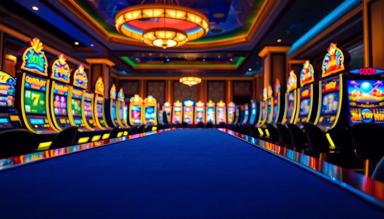 Jouer à des jeux de casino en ligne dans un cadre élégant avec des machines à sous colorées. related image