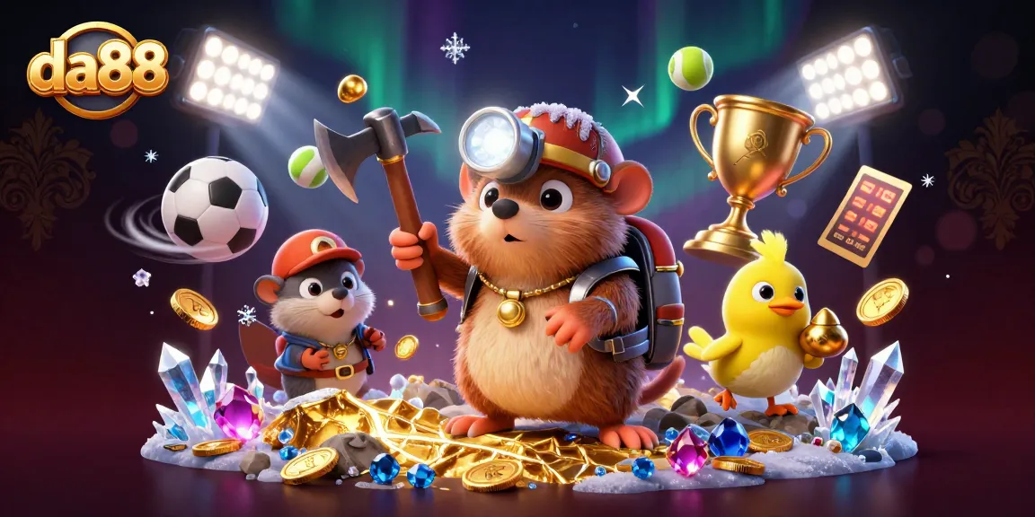 Engage in thrilling gameplay with da88, showcasing a treasure hunter mole in a vibrant 3D casino scene.