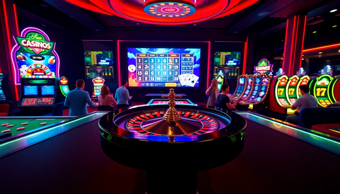 Joueurs enthousiastes s'amusant au casino en ligne avec des jeux de roulette et de poker. related image