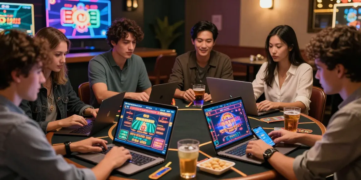 Des amis jouant à des jeux de casino en ligne sur plusieurs appareils, illustrant l'expérience captivante des casinos en ligne.