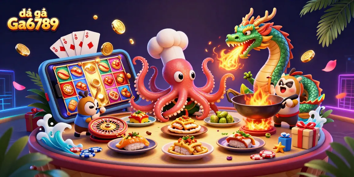 Experience thrilling cockfighting action with đá gà Ga6789 in a vibrant 3D casino illustration.