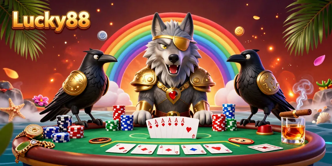 Engage with Lucky88's vibrant Norse-themed 3D casino illustration, showcasing poker action and captivating characters.