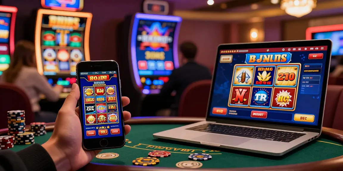 Scène de casino en ligne France légal montrant des joueurs sur smartphones et ordinateurs profitant de jeux variés.