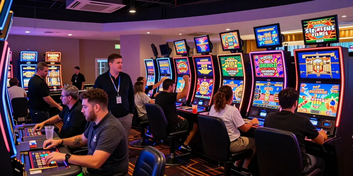 Ambiance d'un casino en ligne vibrant avec des joueurs engagés et des lumières colorées.