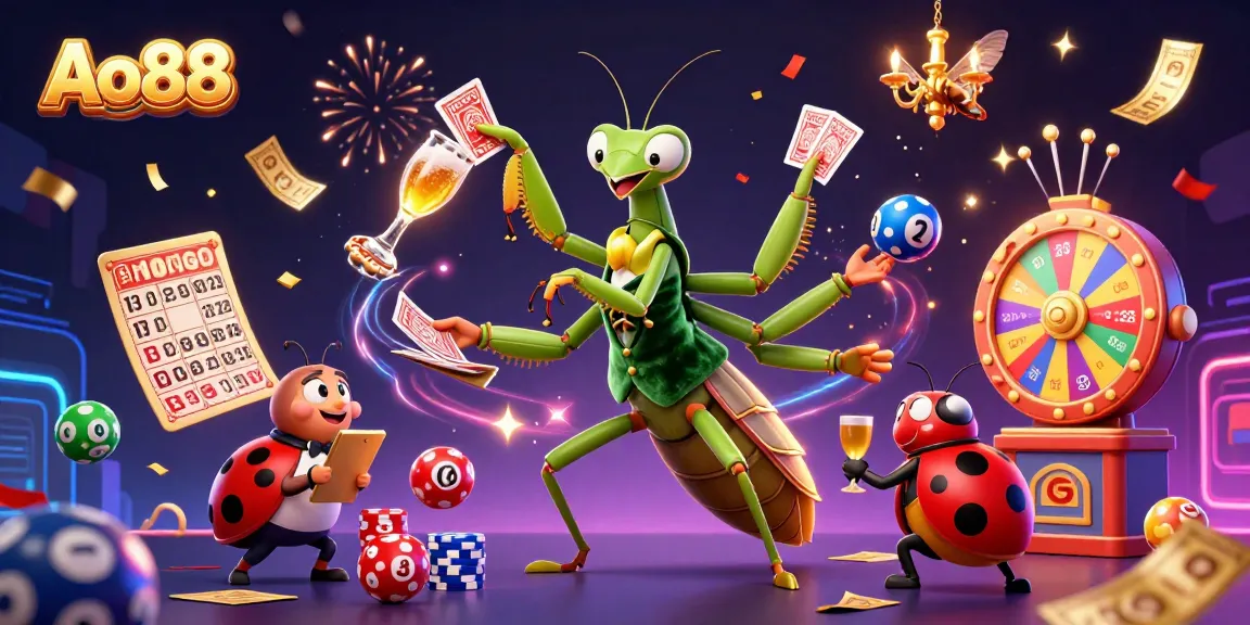 Experience Ao88 excitement with a vibrant 3D digital illustration showcasing a dynamic gambling scene.