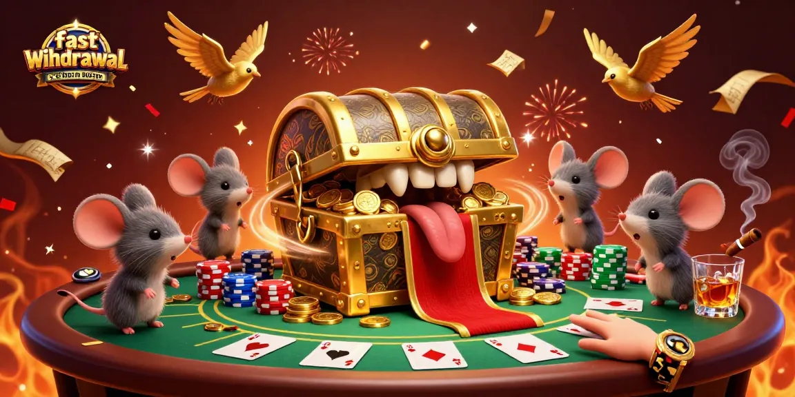 Engage with fast withdrawal casinos in Australia showcasing vibrant 3D treasure chest lure in an action-packed casino scene.