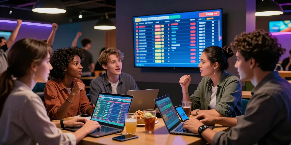 Bookmaker sans limite de mise : Parieurs enthousiastes discutant de stratégies dans un salon sportif moderne.