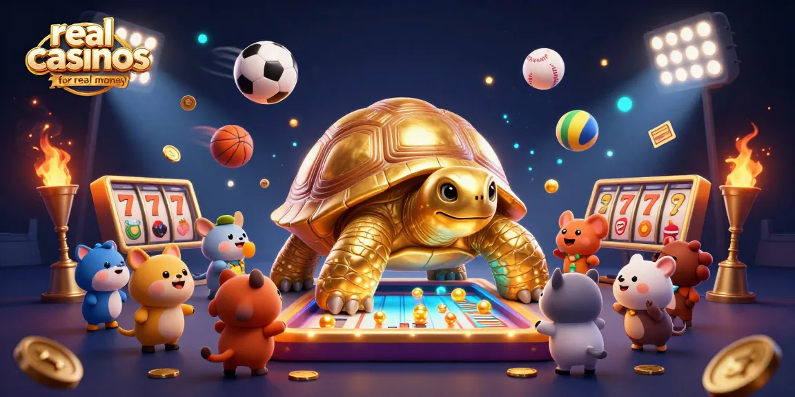 Engage with real casinos for real money in this vibrant 3D illustration featuring dynamic gaming elements and excited players.